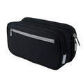 HEVIRGO Pen Bag Waterproof Easy to Grasp Canvas Three-layer Pencil Case for School Black Canvas