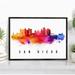 Pera Print San Diego Skyline California Poster San Diego Cityscape Painting Unframed Poster San Diego California Poster California Home Office Wall Decor - 16x20 Inches