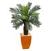 Nearly Natural 4.5 ft. Cycas Indoor/Outdoor UV Resistant Artificial Tree with Orange Planter