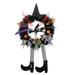 Pretty Comy 16 Inch Witch Halloween Wreath Hat Legs Pumpkin Door Decorations Artificial Handmade Wreath for Front Door Or Indoor Wall DÃ©cor to Celebrate Halloween with Purple Light Strip