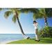 Hawaii Oahu Male Playing Golf Ready To Swing His Golf Club At A Beach Front Golf Course Poster Print (32 x 22)