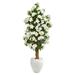 Nearly Natural 5 ft. Azalea Artificial Tree in White Planter