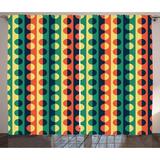 Geometric Circle Decor Curtains 2 Panels Set Pop Art Vertical Striped Half-Pattern Ring Forms Retro Poster Print Window Drapes for Living Room Bedroom 108W X 84L Inches Orange Teal by Ambesonne