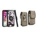 Bemz Ring Series Case for iPhone 14 Pro (TPU Silicone Cover with Magnetic Stand) and Vertical Rugged Denim Nylon Belt Holster Pouch (Black White Marble/Brown)