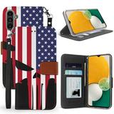 BC Pocket Wallet [Card Slots & ID Window] Case for Samsung Galaxy A13 5G - USA Skull Flag