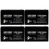 4x Pack - Compatible CYBERPOWER CPS525SL Battery - Replacement UB1280 Universal Sealed Lead Acid Battery (12V 8Ah 8000mAh F1 Terminal AGM SLA) - Includes 8 F1 to F2 Terminal Adapters