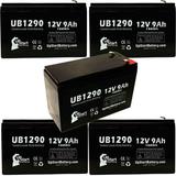 5x Pack - Compatible CYBERPOWER CP1500AVRLCD Battery - Replacement UB1290 Universal Sealed Lead Acid Battery (12V 9Ah 9000mAh F1 Terminal AGM SLA) - Includes 10 F1 to F2 Terminal Adapters