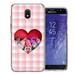 MUNDAZE for Samsung Galaxy J3 Express/Prime 3/Amp Prime 3 Valentine s Day Garden Gnomes Heart Love Pink Plaid Double Layer Phone Case Cover