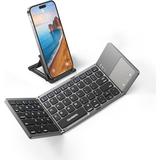 Samsers Foldable Bluetooth Keyboard with Touchpad Portable Wireless Keyboard with Stand Holder Rechargeable Full Size Ultra Slim Pocket Folding Keyboard for Android Windows iOS Tablet & Laptop-Gray BT x 1 Grey (BTx1)