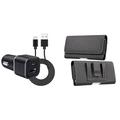 Pouch and Car Charger Bundle for Nokia G400 5G: Horizontal Nylon Fabric Belt Holster Case (Grey) and Compact High Power 30W Dual USB Port (Type-C & USB-A) Auto Power Adapter