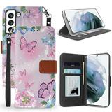 BC Pocket Wallet [Card Slots & ID Window] Case for Samsung Galaxy S22+ Plus - Sparking Butterfly Flowers