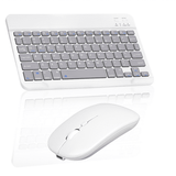 Rechargeable Bluetooth Keyboard and Mouse Combo Ultra Slim Keyboard and Mouse for Samsung Galaxy Tab 4 10.1 3G and All Bluetooth Enabled Mac/Tablet/iPad/PC/Laptop - Stone Grey with White Mouse