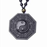 Obsidian Carved Yin Yang Ba Gua Pendant Necklace Lucky Amulet Jewelry Bead Chain E1J8