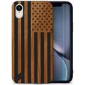 Wood phone case for iPhone XR compatible protective cell phone cover shockproof slim fit laser engraved American Flag design Black wood case for Men & Women by CaseYard