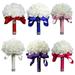 Women Shiny Rhinestone Wedding Bouquet Bride Bridesmaid Artificial Flower Wand Red Foam Ribbon Rhinestone