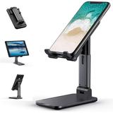 Cell Phone Stand Angle Height Adjustable Cell Phone Stand for Desk Thick Case Friendly Phone Holder Stand for Desk Compatible with All Mobile Phone (Black)