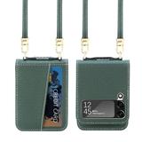 Mantto Phone Samsung Galaxy Z Flip 3 Lanyard Case Fashion Luxury PU Leather and TPU With Phone Rope Shockproof Case for Samsung Galaxy Z Flip 3 6.7 inch Green