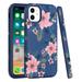 Floral Design Case Compatible with Apple iPhone 13 Pro Max Bliss Floral Stylish Design Hybrid Rubber TPU Hard PC Shockproof Armor Slim Fit Cover [ Blue Pink Flowers ]