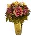 Nearly Natural 19in. Peony Artificial Arrangement in Gold Vase