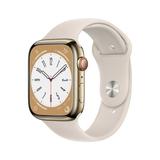 Apple Watch Series 8 GPS + Cellular 45mm Gold Stainless Steel Case with Starlight Sport Band - S/M. Fitness Tracker Blood Oxygen & ECG Apps Always-On Retina Display