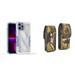 Case and Pouch Bundle for iPhone 14: Heavy Duty Armor Rugged Case (White Swirly Lines) and Vertical Rugged Nylon Belt Holster (Camo)
