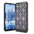 Capsule Case Carbon Case for Boost Mobile Celero 5G [Carbon Edge Men Style Heavy Duty Design Shockproof Protection Phone Case Black] for Celero 5G Prepaid Phone (Purple Floral Damask)