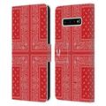 Head Case Designs Classic Paisley Bandana Cross Red Leather Book Wallet Case Cover Compatible with Samsung Galaxy S10+ / S10 Plus