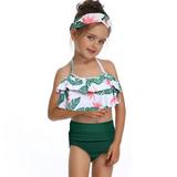 toddler baby kids little girls ruffles floral print two pieces swimsuit bathing suit beach wear swimwear bikini set 2-12y