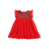 Canrulo Toddler Baby Girl Christmas Dress Outfits Ruffle Sleeveless Plaids One Piece Tulle Tutu Dresses Skirt Clothes Red 1-2 Years