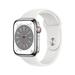 Apple Watch Series 8 GPS + Cellular 45mm Silver Stainless Steel Case with White Sport Band - M/L. Fitness Tracker Blood Oxygen & ECG Apps Always-On Retina Display