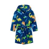 Canrulo Dressing Gown Hooded Bathrobe Super Soft Boys Girls Long Sleeve Dinosaur Printing Towelling Changing Robe Blue 3T