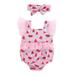 Styles I Love Infant Baby Girls Watermelon Print Tulle Ruffled Romper Sunsuit with Headband 2pcs Set Summer Fruit Outfit (80/3-6 Months) Pink