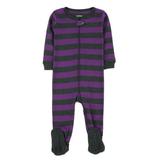 Leveret Kids Footed Cotton Pajama Striped Purple and Dark Gray 6-12 Month
