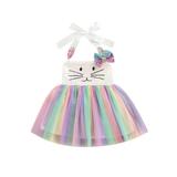 GuliriFei Newborn Infant Baby Girls Easter Bunny Romper Dress Halter Sleeveless Tulle Tutu Mesh Dress Summer Clothes