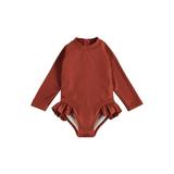 IZhansean Toddler Baby Girls Sun Protection Long Sleeve Rush Guard Swimsuit Beachwear Dark Orange 12-18 Months