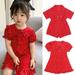 Lovebay Summer Kids Girls Red Polk Dot Pleated Dress Beach Wear Sundress for Toddler Little child