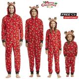Gueuusu Matching Family Christmas Onesies Pajamas Sets Elk Antler Hooded Romper PJ s Zipper Jumpsuit Loungewear