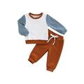 ZAXARRA Baby Boy Long Sleeve Tops + Pants Color Matching Elastic Waist Drawstring Crew Neck Clothing