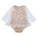 Qiylii Baby Girlâ€™s Bodysuit Solid Color Long Sleeve Romper Stitching Lace Dress