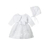 EYIIYE 3PCS Baby Girls White Lace Christening Wedding Princess Dress and with Shawl Tops Bow Headband Set