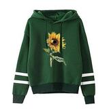 Womens Hooded Sweatshirt Sunflower Printing Casual Long Sleeve Color Block Pullover Hoodie Tops with Drawstring Trendy Comfy Outerwear Sweatshirt Top for Women & Teen Girls