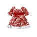 Calsunbaby Toddler Infant Baby Girls Summer Dress Short Puff Sleeve Big Waist Bow Ruffle High Waist Square Neck Princess One-Piece Skirt