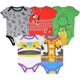 Disney Pixar Toy Story Woody Buzz Lightyear Slinky Dog Infant Baby Boys 5 Pack Bodysuits Newborn to Infant