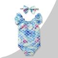 Toddler Girl Baby Ruffles Mermaid Fish Scale Swimsuit One Piece Swimwear Bathing Sunsuit