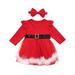 Musuos Girls Christmas Clothes Fashion Long Sleeve O-neck Midi Tulle Dress with Waistband