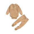 Sunisery Newborn Infant Baby Girl Boy Clothes Soft Long Sleeve Romper Footed Pants Set Autumn Spring Warm Outfits Khaki 12-18 Months