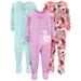 Simple Joys by Carter s Girls 3-Pack Snug Fit Footed Cotton Pajamas floral/turtle/swan 18 Months