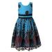 Richie House Little Girls Blue Floral Embroidered Party Dress 2/3