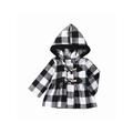 Gwiyeopda Toddler Baby Girls Hooded Coat Plaid Print Long Sleeves Horn Button Closure Autumn Winter A-Line Jacket