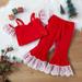 Tagold Girls Christmas Snow Wear Autumn and Winter Baby Girls Sleeveless Suspenders Lace Flared Trousers Two-piece Set Gifts for Kids on Clearance Red 4-5 Years